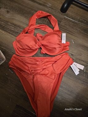 Red Two-Piece Bikini Set with Twist Front